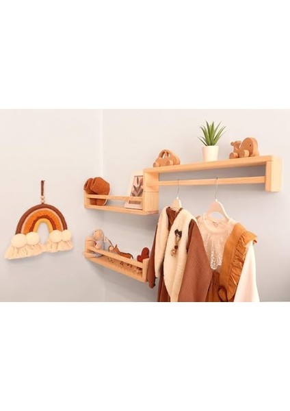 Ahşap Bebek ve Çocuk Duvara Monte 3'lü Raf Seti, Kitaplık, Oturma, Yatak, Mutfak, Rafı 50 cm Genişlik, 10 cm Yükseklik, 8 cm Derinlik fiyatları