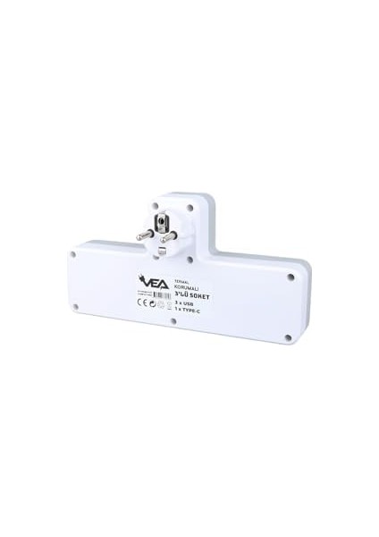 Monte Lua Anahtarlı Topraklı Priz Adaptörü, 3 Soketli 3xusb 2.4A, 1xtype-C 20 Watt, Akım Korumalı Priz, 10 A, 2500 W, Duvar Fişi, USB Fişi, USB C Bağlantı Noktalı, Hızlı Şarj, modelleri