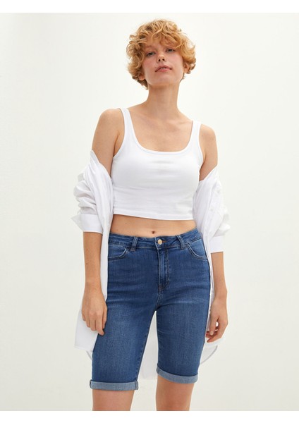 Yeni Sezon Yüksek Bel Cep Detaylı Kadın Rodeo Jean Şort modelleri