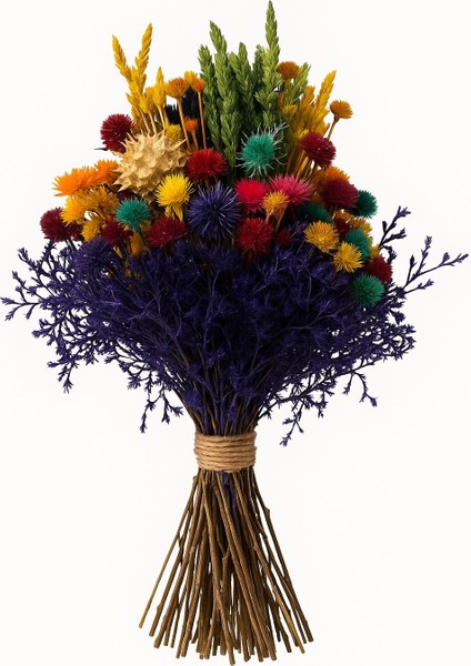 Renkli Kurutulmuş Çiçek Buketi Seti Tekli Dekoratif El Yapımı Kalıcı Buket Ev & Ofis Süsleme