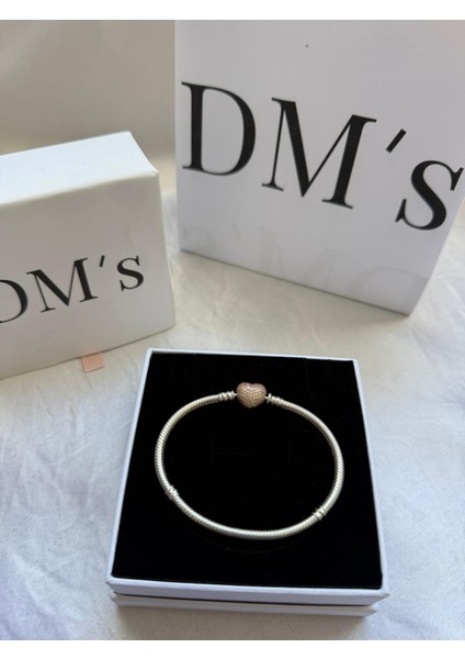 Pembe Taşlı Kalpli Gümüş Bileklik