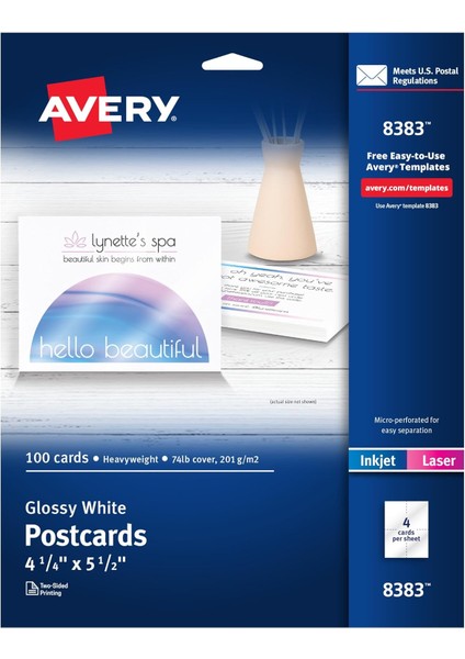 Yazdırılabilir Kartpostallar, 10,8 cm x 14 Cm, Parlak Beyaz, Mürekkep Püskürtmeli Yazıcılar Için 100 Boş Kartpostal (08383)