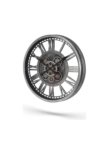 Mark Premium Serisi Eskitme Şeffaf Kadranlı Döner Çarklı 50 Santimetre Ev ve Ofis Duvar Saati, Roma Rakamlı, Gri modelleri