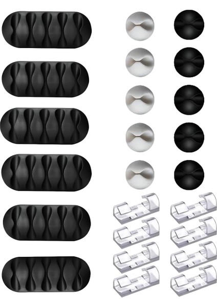 24 Parça Kablo Tutucu Seti | Yapışkanlı Kablo Klipsi | Masa Üstü Kablo Düzenleyici | Şarj Kablosu, Kulaklık, Usb, Hdmı, Mouse Kablosu Için | Ofis & Ev Kullanımı | Kablo Yönetimi Çözümü