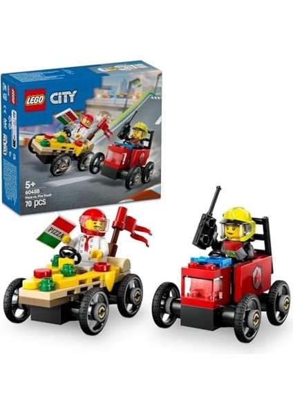 City Pizza Arabası Itfaiye Kamyonuna Karşı Yarış Arabası Paketi 60458-5 Yaş ve Üzeri Çocuklar Için Yaratıcı Oyuncak Yapım Seti, Doğum Günü Hediyesi (70 Parça) fiyatları