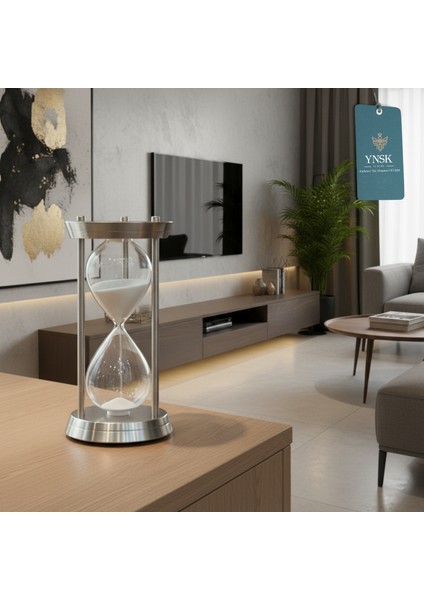 Roma Sütunu Tasarımlı Dekoratif Kum Saati – 60 Dk Zaman Ölçer Metal Gövde (32X17 Cm) Gümüş
