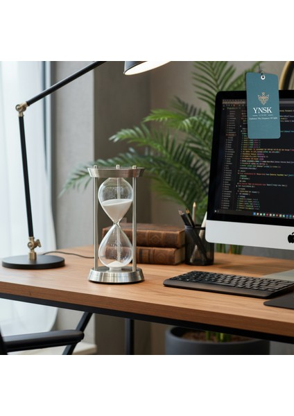 Roma Sütunu Tasarımlı Dekoratif Kum Saati – 60 Dk Zaman Ölçer Metal Gövde (32X17 Cm) Gümüş modelleri