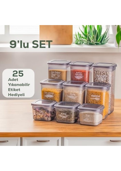 433-GR-3 9 Lu Kare Etiketli Gıda Erzak Saklama Kabı Seti 3x(0.60+1.30+1.90) Lt Gri modelleri