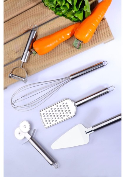 Diyarı 5 Parça Çelik Paslanmaz Mutfak Servis ve Hazırlık Seti Çeyiz Seti Metal