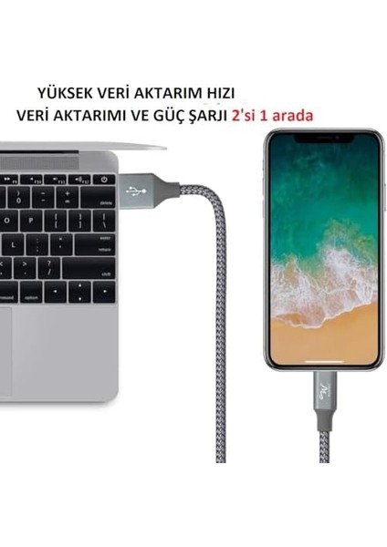 Örgülü (2'li Paket) Hızlı USB Veri Kablosu, Hızlı Şarj Kablosu,, Ipad Tablet Için, 91,44 Cm, 2'li Paket, Gri modelleri