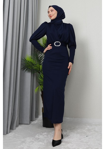 Yakası Çapraz Elbise Lacivert