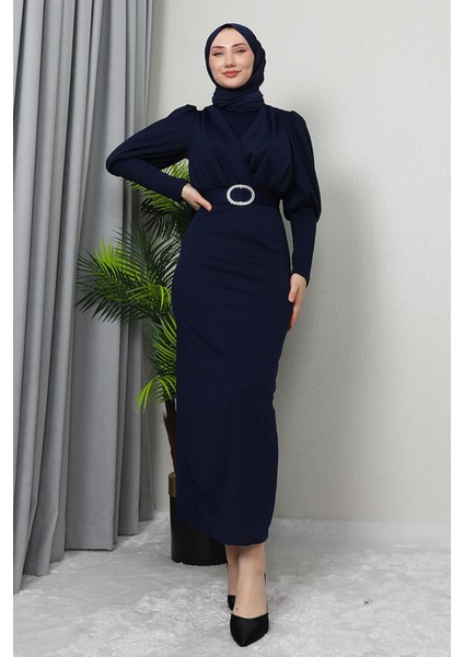 Yakası Çapraz Elbise Lacivert fiyatları