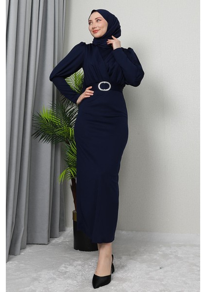 Yakası Çapraz Elbise Lacivert modelleri
