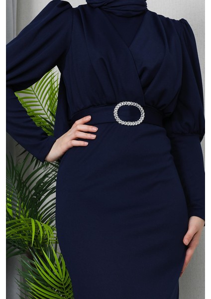 Yakası Çapraz Elbise Lacivert fırsatları