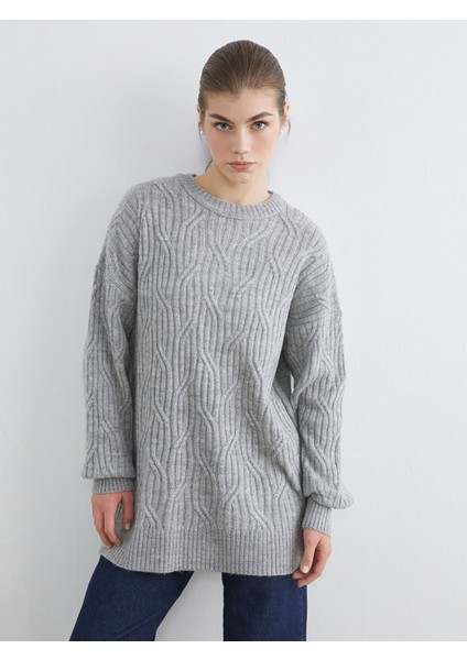 Yeni Sezon Bisiklet Yaka Kendinden Desenli Kadın Triko Kazak