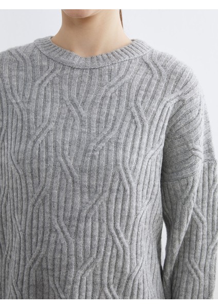 Yeni Sezon Bisiklet Yaka Kendinden Desenli Kadın Triko Kazak modelleri