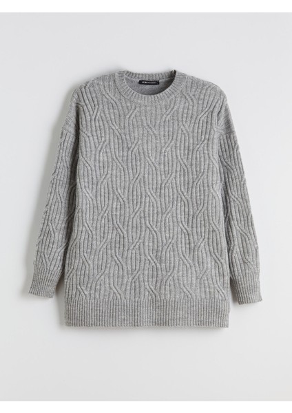 Yeni Sezon Bisiklet Yaka Kendinden Desenli Kadın Triko Kazak indirimleri