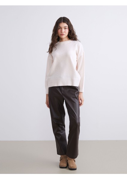 Yeni Sezon Beli Lastikli Deri Görünümlü Kadın Pantolon