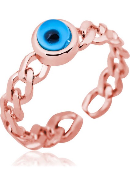 925 Ayar Gümüş Rose Zincir Desenli Nazarlı Yüzük T5253 (770770)