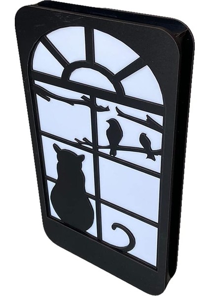 LED Işıklı Kedi Desenli Ahşap Dekor