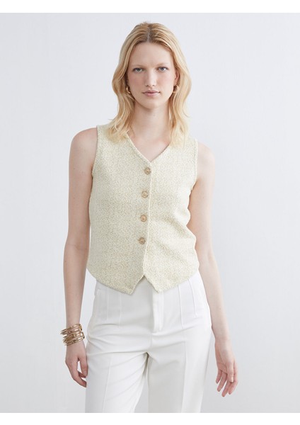 Yeni Sezon V Yaka Ekose Kadın Yelek