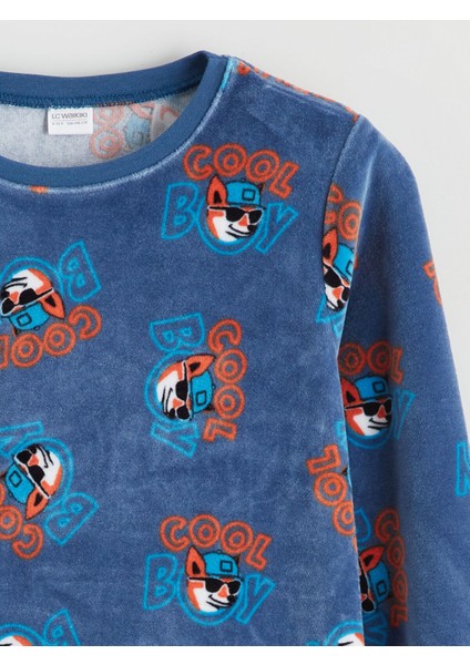 Yeni Sezon Bisiklet Yaka Kadife Erkek Çocuk Pijama Takımı modelleri