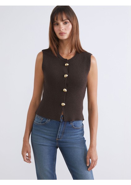 Yeni Sezon Bisiklet Yaka Kadın Triko Yelek