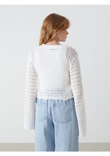 Yeni Sezon V Yaka Ajurlu Uzun Kollu Kadın Triko Hırka fırsatları