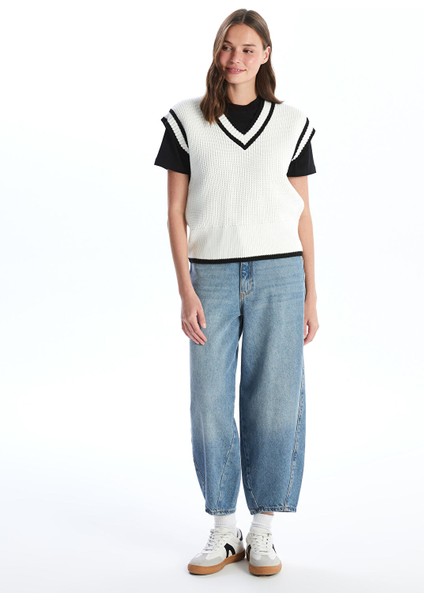 Yeni Sezon Kadın V Yaka Düz Triko Süveter modelleri