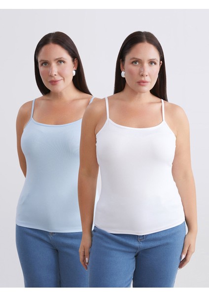 Yeni Sezon Büyük Beden Kare Yaka Askılı Kadın Atlet 2'li