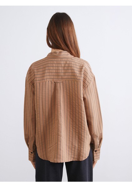 Yeni Sezon Çizgili Poplin Kadın Gömlek fırsatları