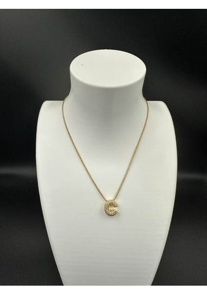 Altın Rengi C Harfi Çelik Kolye