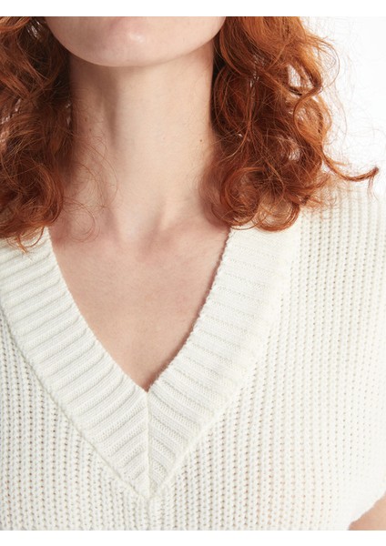 Yeni Sezon V Yaka Dokulu Kadın Triko Süveter modelleri