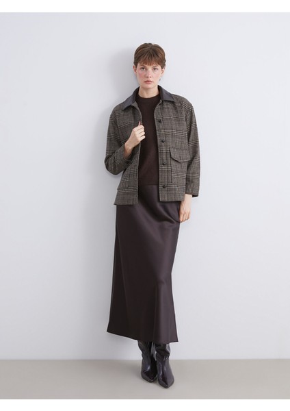 Yeni Sezon Gömlek Yaka Ekose Oversize Kadın Kaşe Ceket modelleri