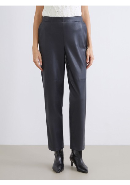 Yeni Sezon Beli Lastikli Deri Görünümlü Kadın Pantolon fırsatları
