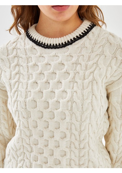 Yeni Sezon Bisiklet Yaka Kendinden Desenli Kadın Triko Kazak modelleri