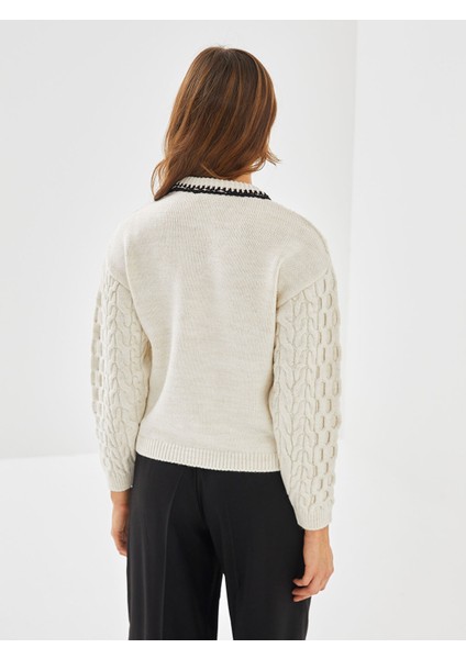 Yeni Sezon Bisiklet Yaka Kendinden Desenli Kadın Triko Kazak fırsatları