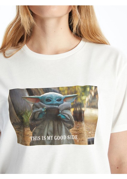 Yeni Sezon Bisiklet Yaka Baskılı Kısa Kollu Kadın Tişört modelleri