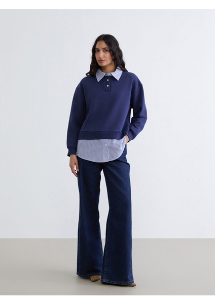 Yeni Sezon Gömlek Yaka Çizgili Kadın Kalın Sweatshirt Tunik fiyatları