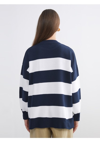 Yeni Sezon Bisiklet Yaka Çizgili Oversize Kadın Triko Kazak fırsatları