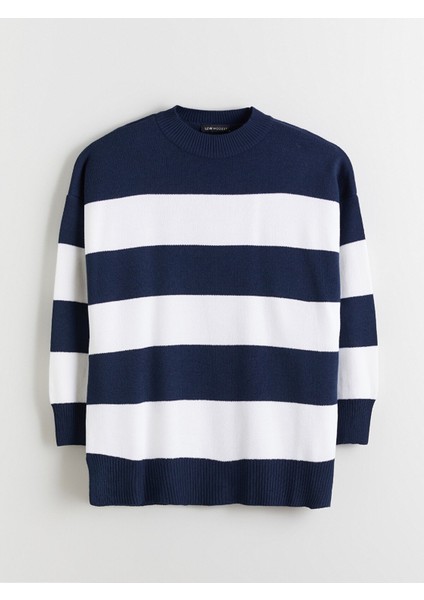 Yeni Sezon Bisiklet Yaka Çizgili Oversize Kadın Triko Kazak indirimleri