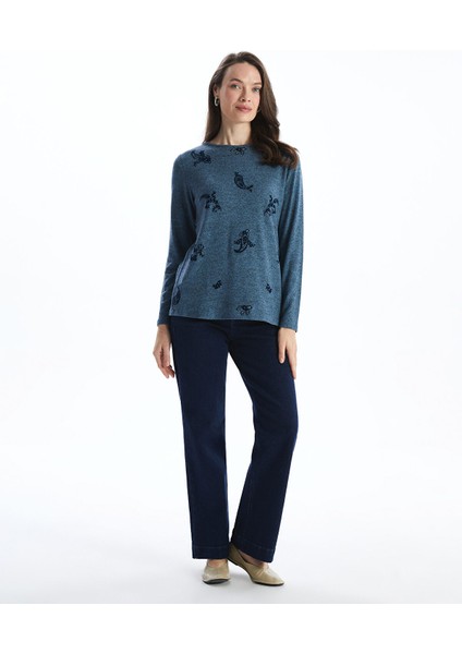 Yeni Sezon Bisiklet Yaka Nakışlı Kadın Bluz fiyatları