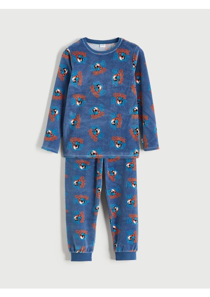 Yeni Sezon Bisiklet Yaka Kadife Erkek Çocuk Pijama Takımı