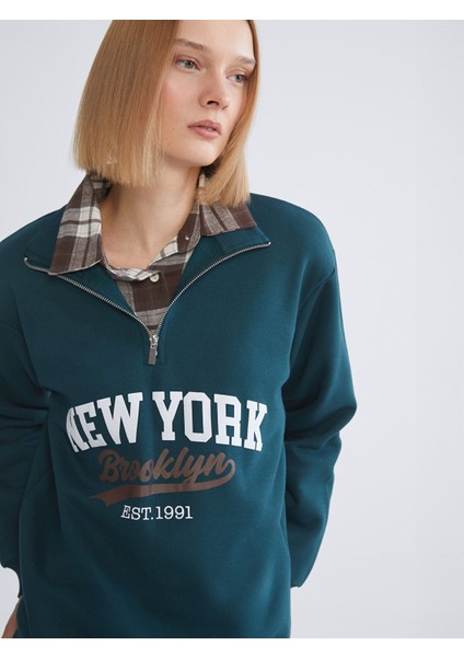 Yeni Sezon New York Baskılı Oversize Kadın Kalın Sweatshirt