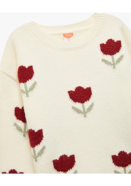 Uzun Kollu Bisiklet Yaka Çiçek Desenli Triko Kazak modelleri