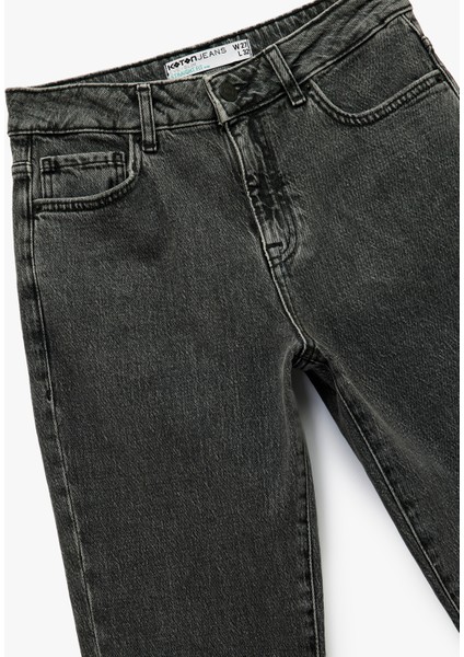 Slim Fit Cepli Düğmeli Pamuklu Yıkamalı Düz Paça Jean Pantolon - Straight Jeans indirimleri