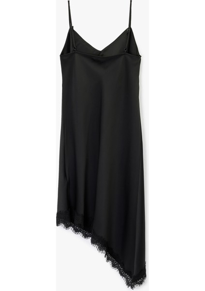 V Yaka Ip Askılı Dantel Detaylı Asimetrik Elbise fiyatları