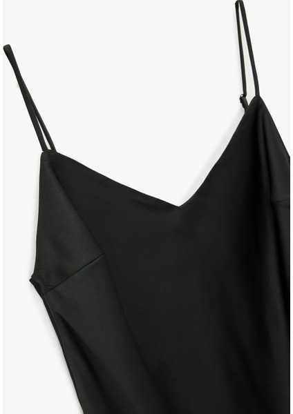 V Yaka Ip Askılı Dantel Detaylı Asimetrik Elbise modelleri