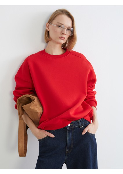 Yeni Sezon Bisiklet Yaka Oversize Kadın Kalın Sweatshirt