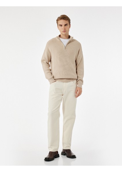 Uzun Kollu Dokulu Yarım Fermuarlı Yaka Triko Kazak fırsatları